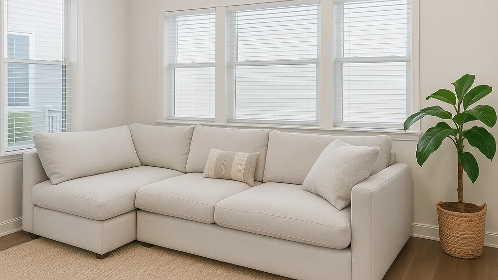 global-grossiste-decideurs-b2b Salon moderne lumineux avec grand canapé d’angle beige et plante verte, illustrant un environnement confortable et professionnel pour Global Grossiste