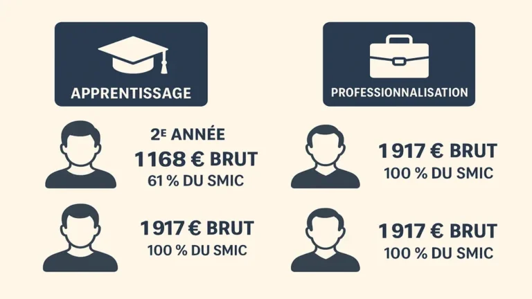 Illustration comparative des salaires en Master 2 en alternance selon le type de contrat, l’âge et la rémunération au SMIC