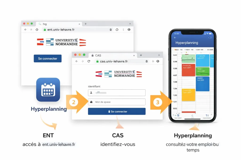 Accès à Hyperplanning Le Havre via l’ENT et l’authentification CAS pour consulter l’emploi du temps universitaire
